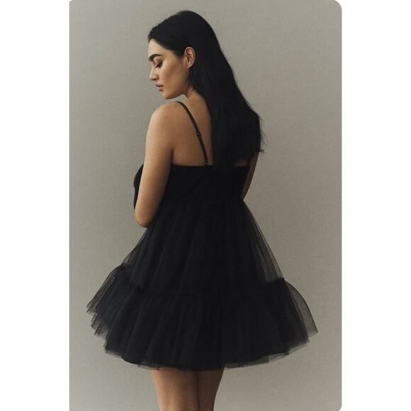Anthropologie Hutch Take A Bow Black Tulle Mini Dress Glam Party Cocktail 10 - Picture 7 of 11